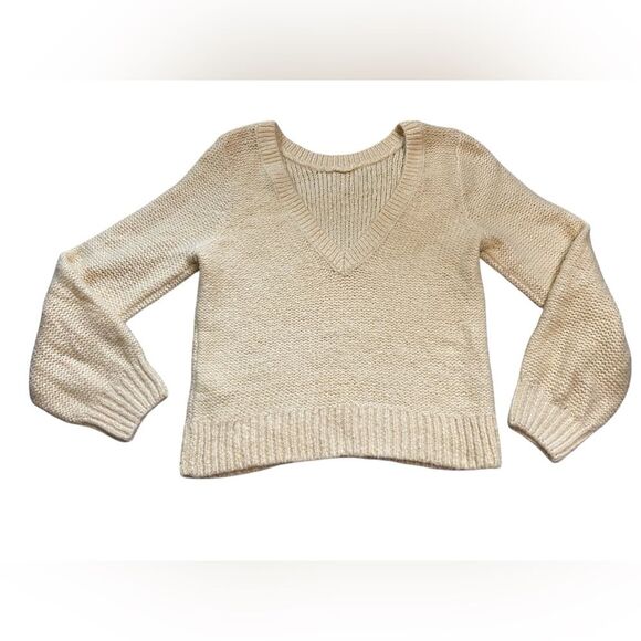 Abercrombie & Fitch Yellow Cream V-Back Chunky Knit Sweater - Picture 2 of 7